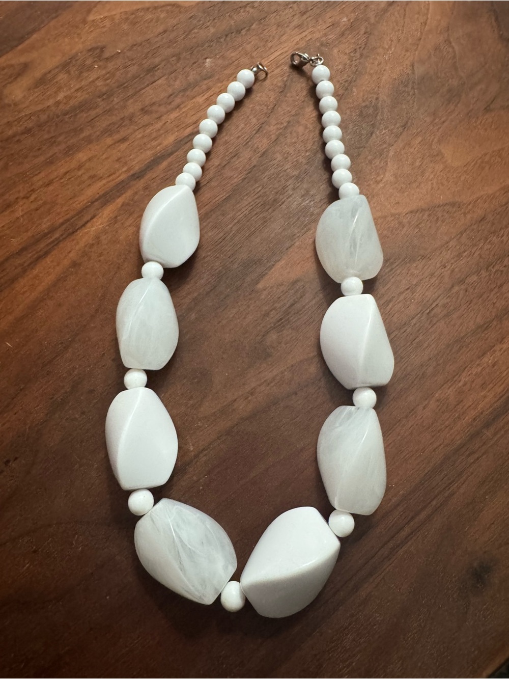 Chunky White & Translucent White Swirl Beaded Statement Necklace